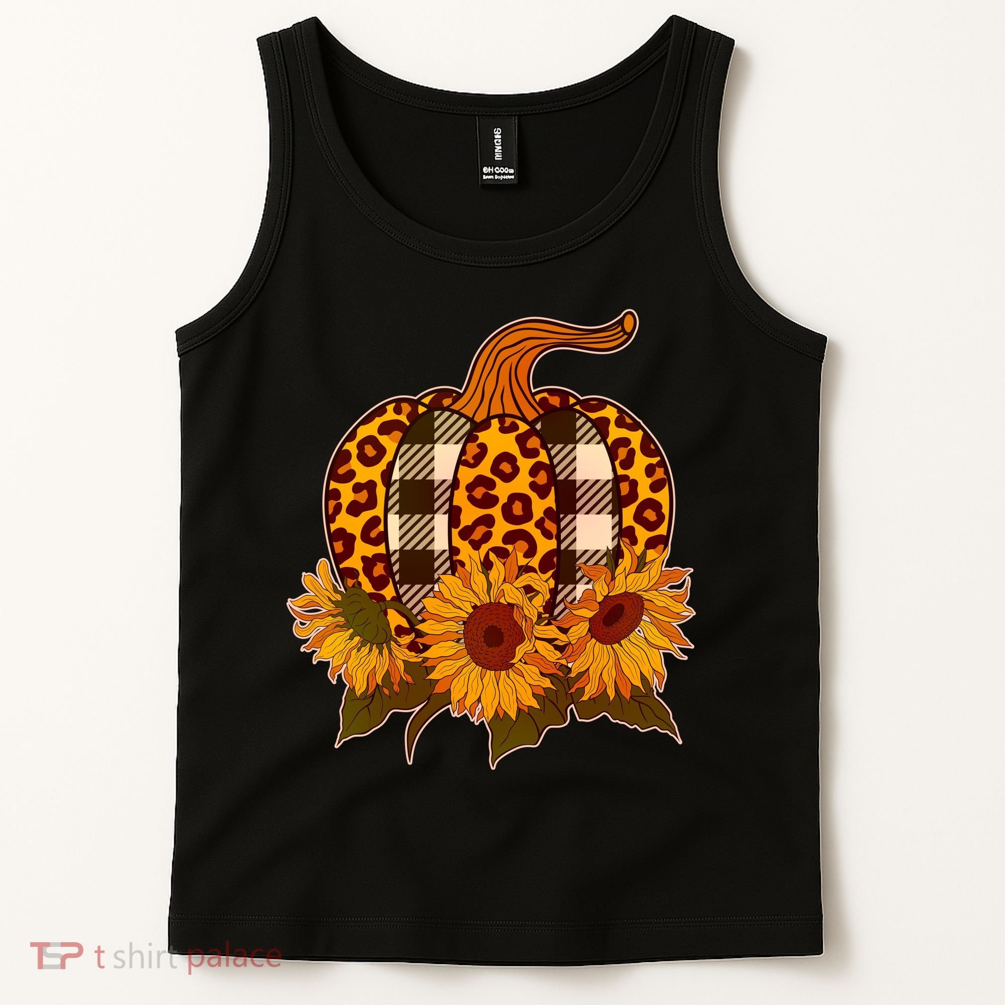 Fashion Autumn Leopard Buffalo Plaid Pumpkin Tank Top