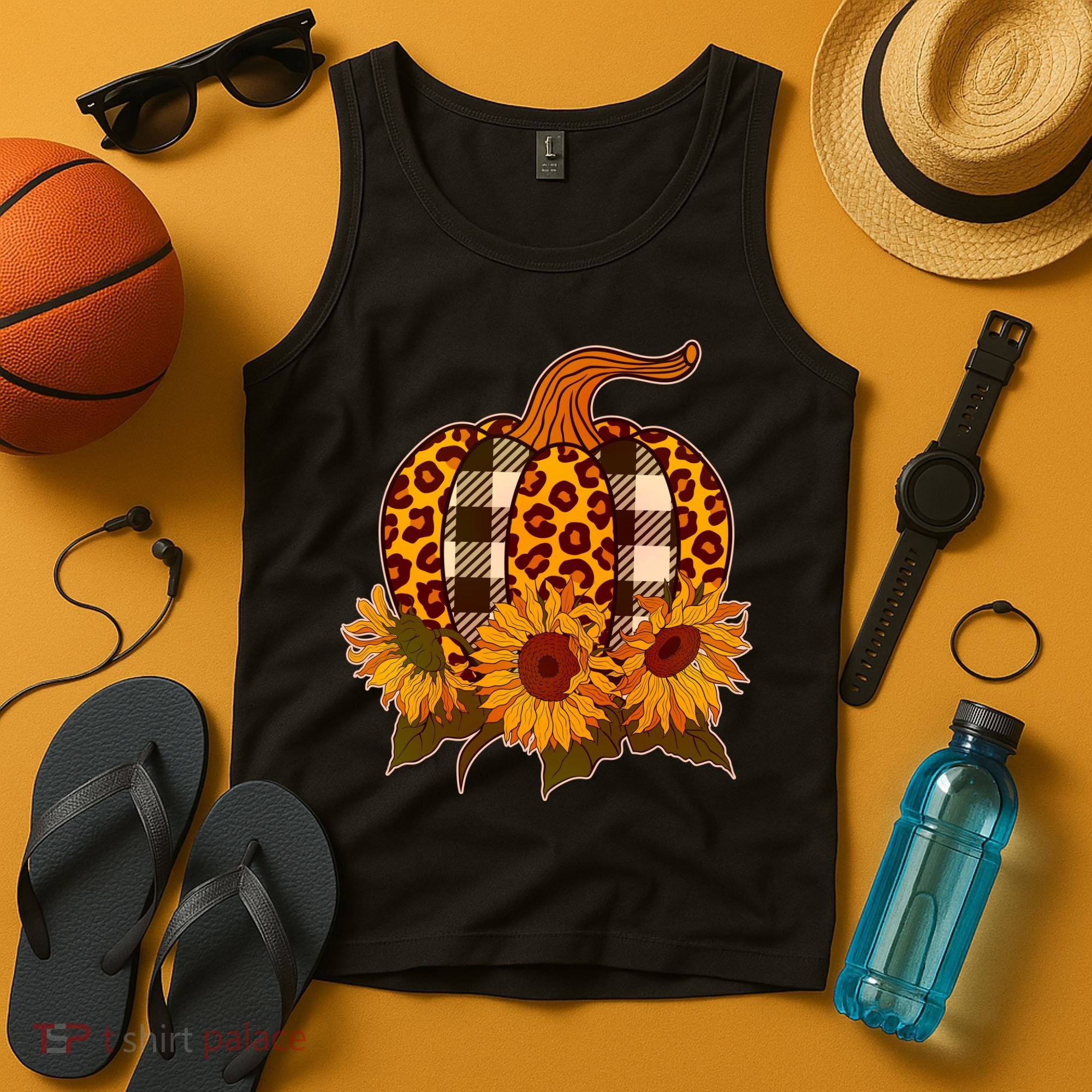 Fashion Autumn Leopard Buffalo Plaid Pumpkin Tank Top