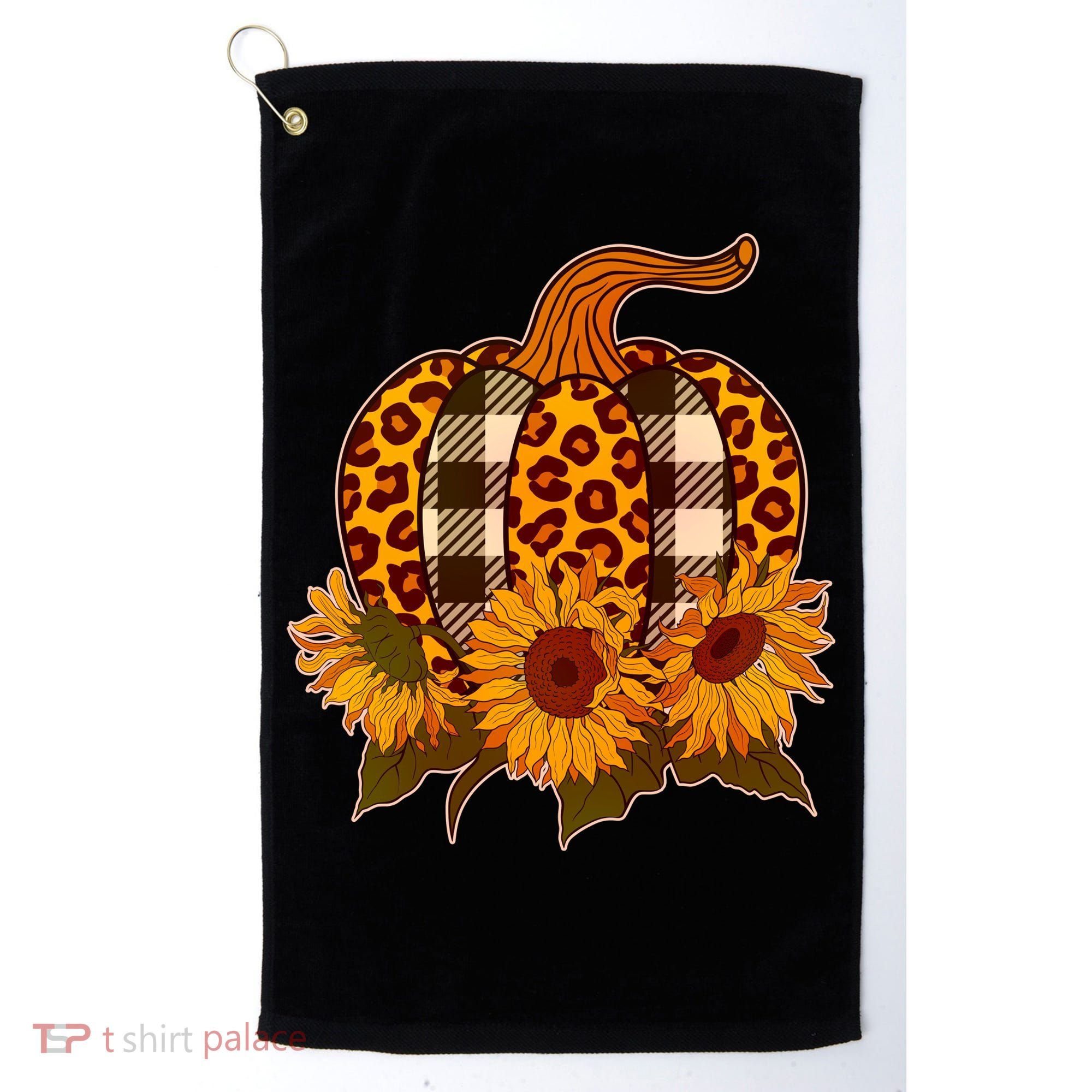 Fashion Autumn Leopard Buffalo Plaid Pumpkin Golf Towel
