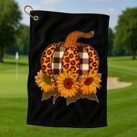 Fashion Autumn Leopard Buffalo Plaid Pumpkin Golf Towel thumb 1