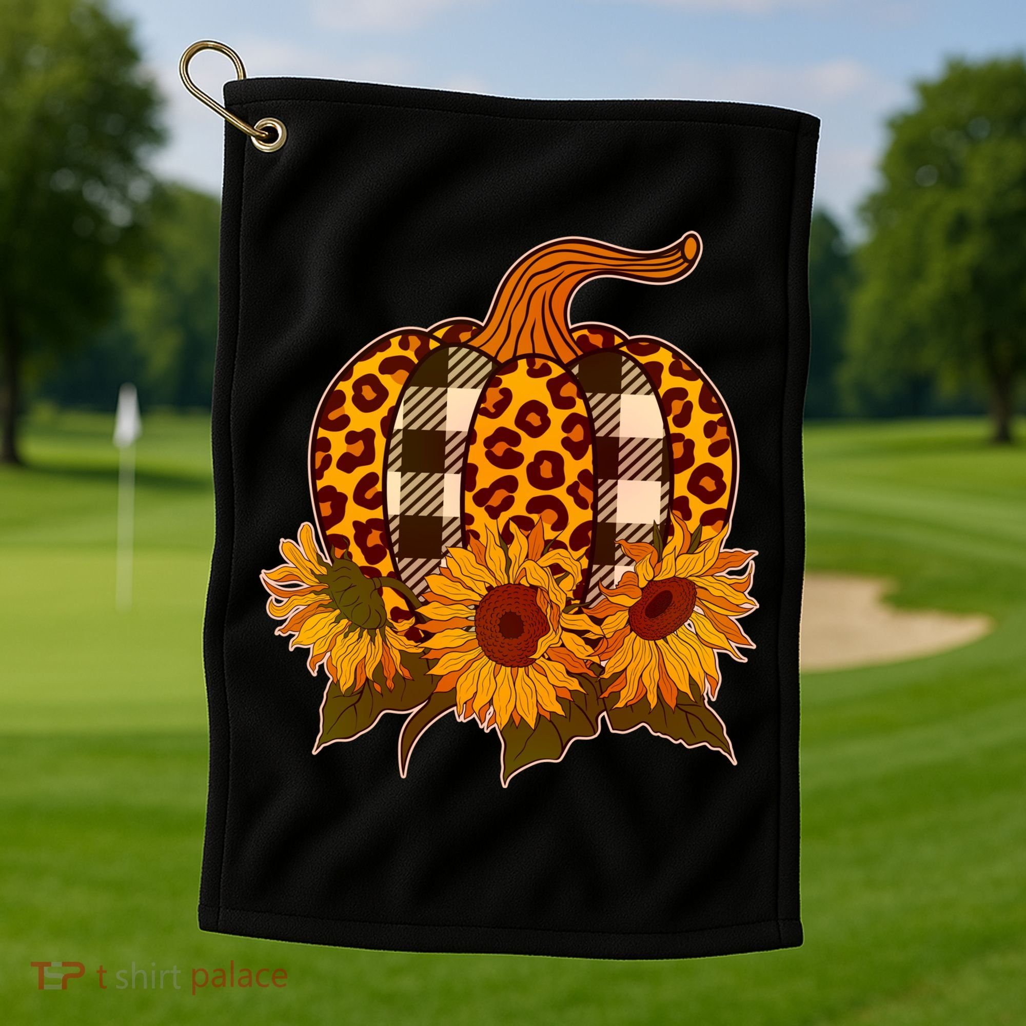 Fashion Autumn Leopard Buffalo Plaid Pumpkin Golf Towel