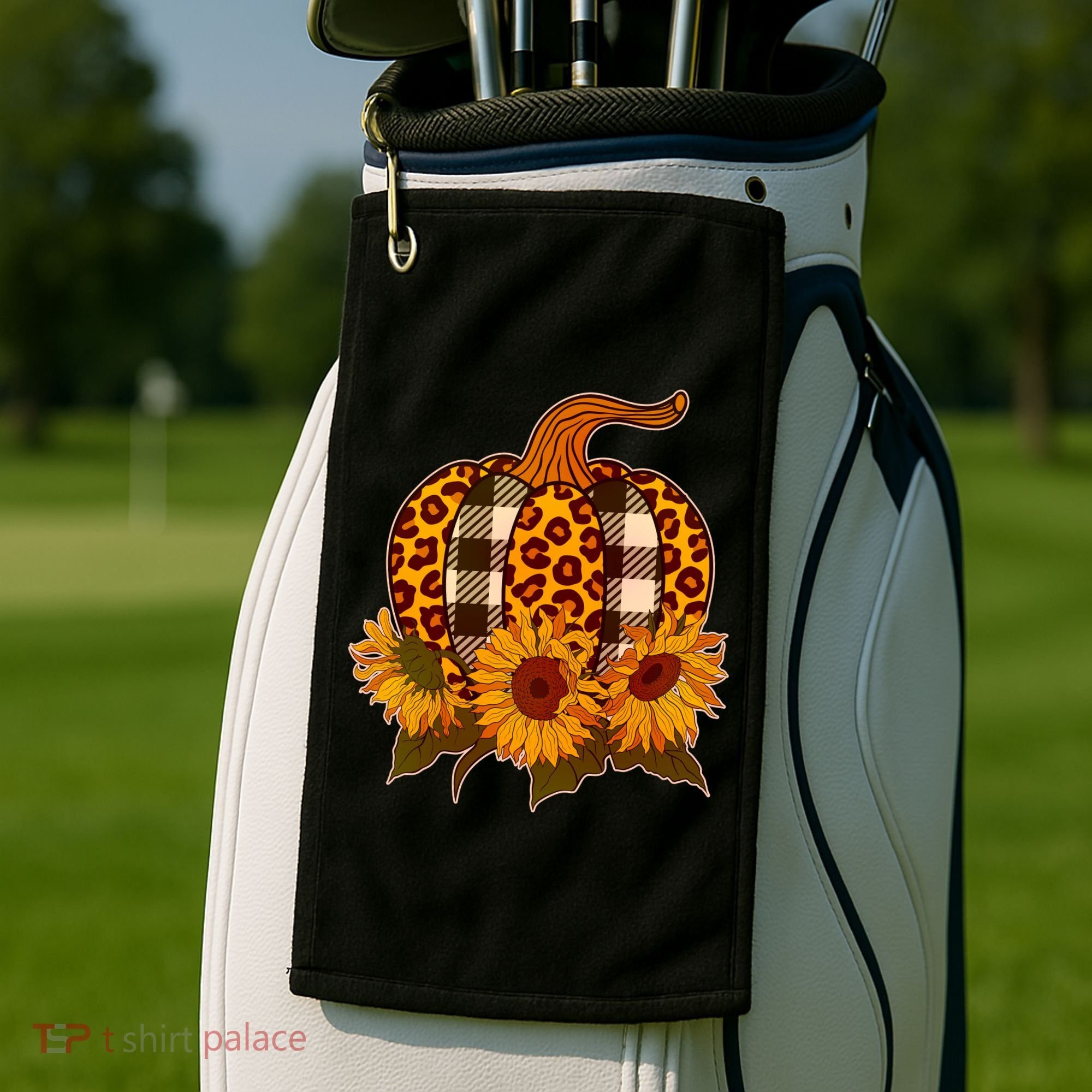 Fashion Autumn Leopard Buffalo Plaid Pumpkin Golf Towel