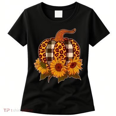 Fashion Autumn Leopard Buffalo Plaid Pumpkin Women's T-Shirt