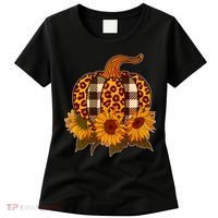 Fashion Autumn Leopard Buffalo Plaid Pumpkin Women's T-Shirt thumb 0