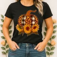 Fashion Autumn Leopard Buffalo Plaid Pumpkin Women's T-Shirt thumb 2
