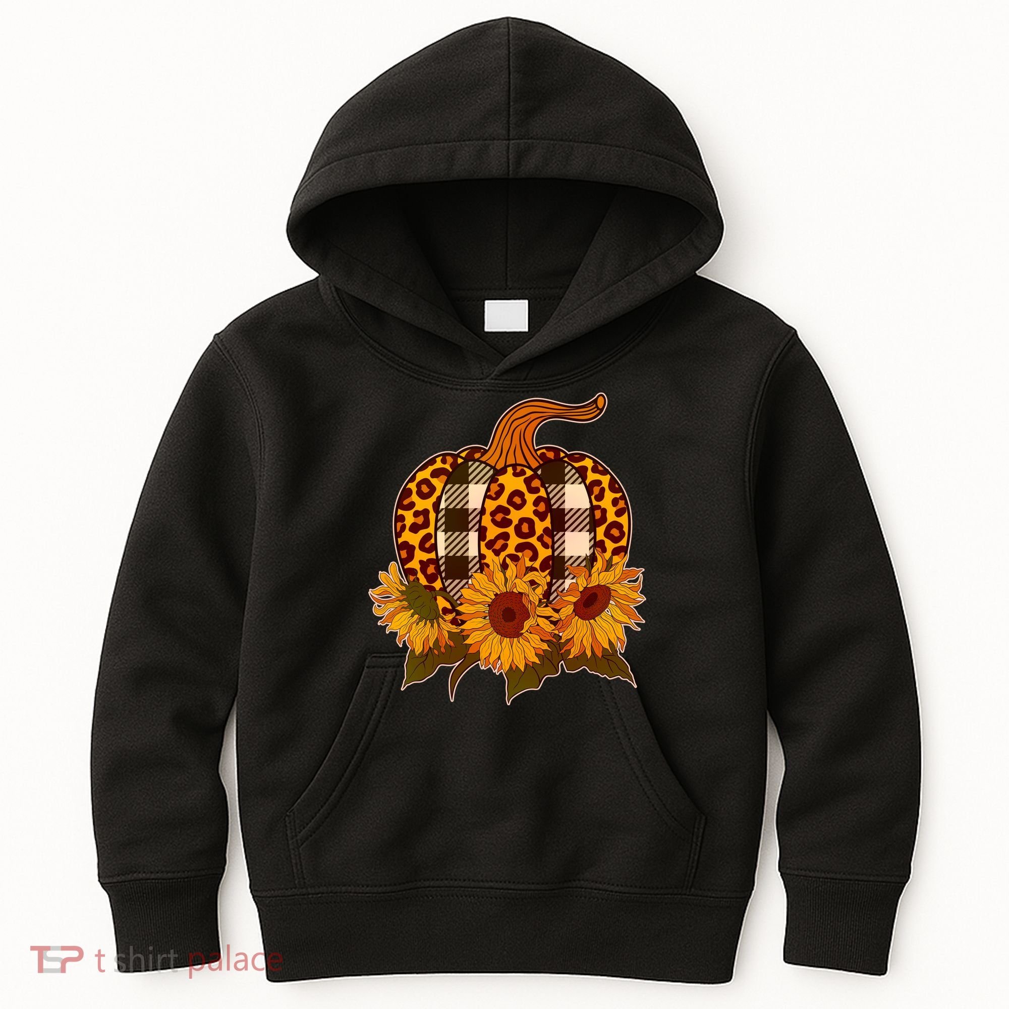 Fashion Autumn Leopard Buffalo Plaid Pumpkin Kids Hoodie