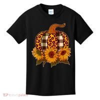 Fashion Autumn Leopard Buffalo Plaid Pumpkin Kids T-Shirt thumb 0