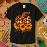 Fashion Autumn Leopard Buffalo Plaid Pumpkin Kids T-Shirt thumb 3