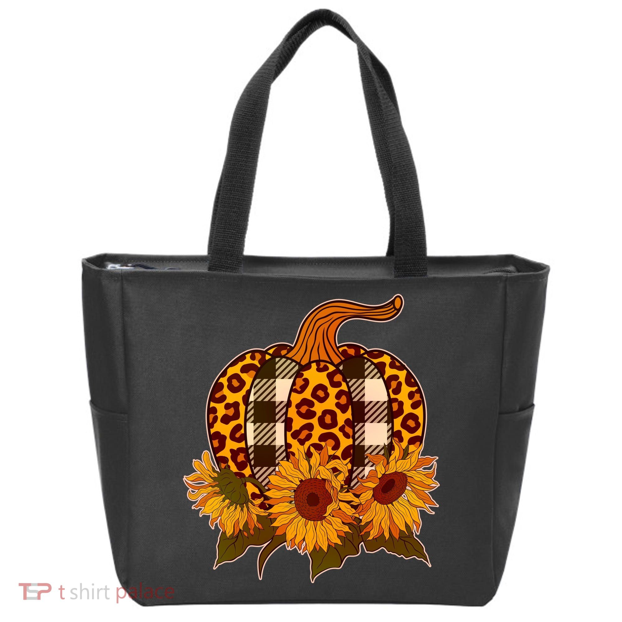 Fashion Autumn Leopard Buffalo Plaid Pumpkin Tote Bag