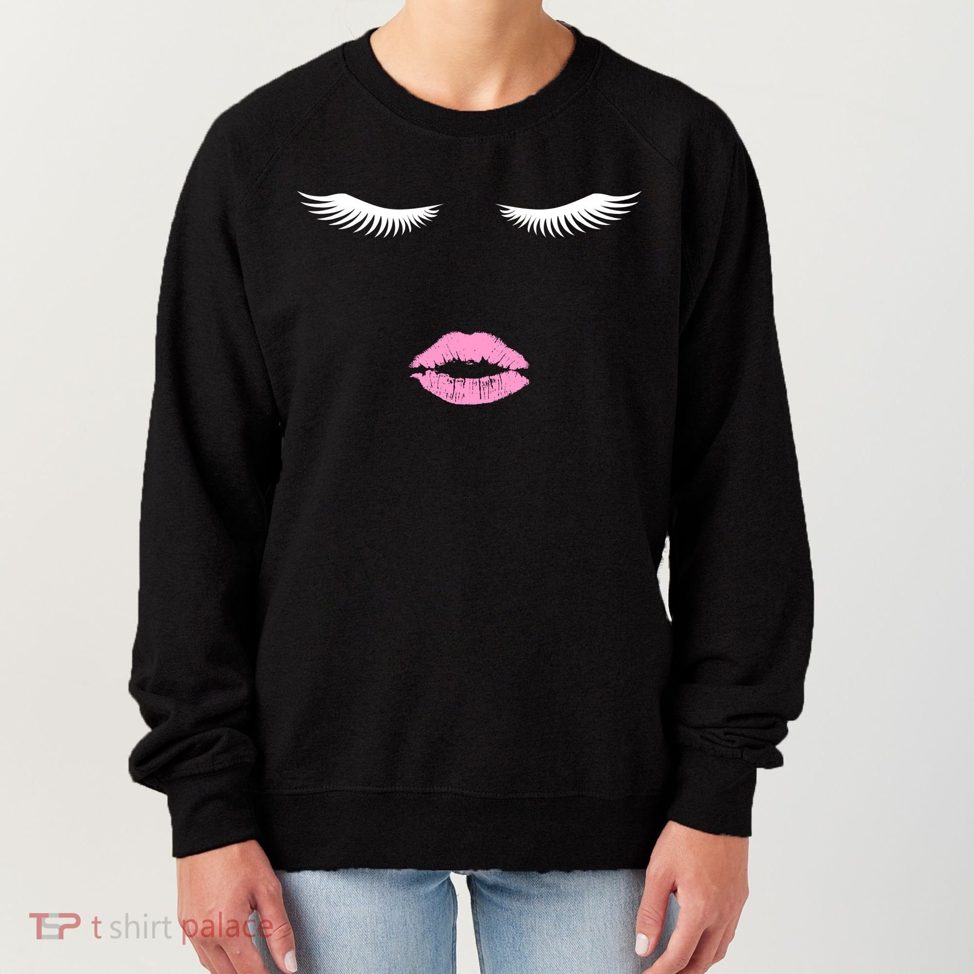 Fashion Style Eyelash Lips Lashes Pink Lipstick Women's Sweatshirt