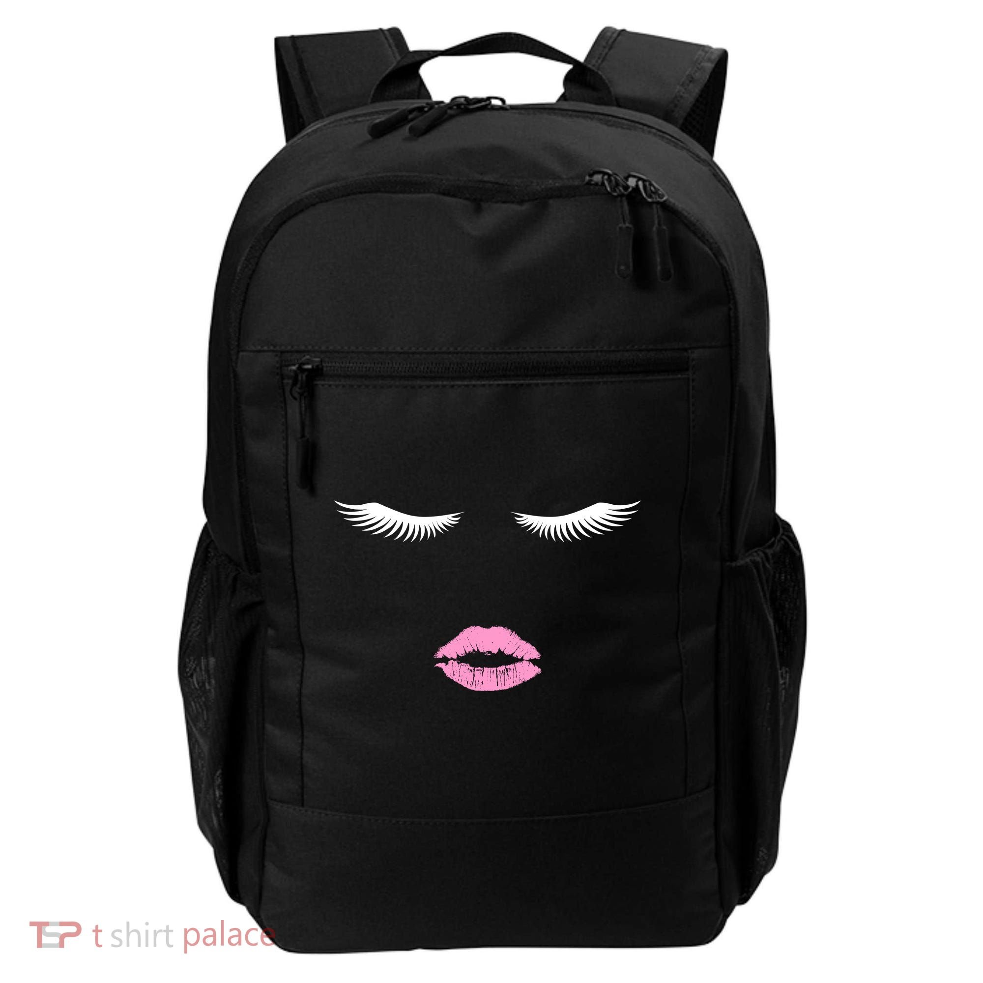 Fashion Style Eyelash Lips Lashes Pink Lipstick Backpack