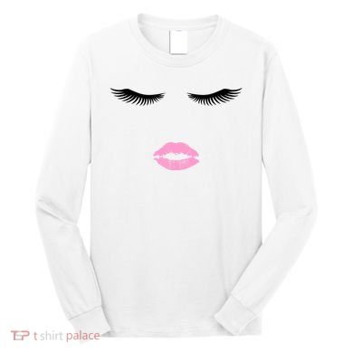 Fashion Style Eyelash Lips Lashes Pink Lipstick Long Sleeve Shirt