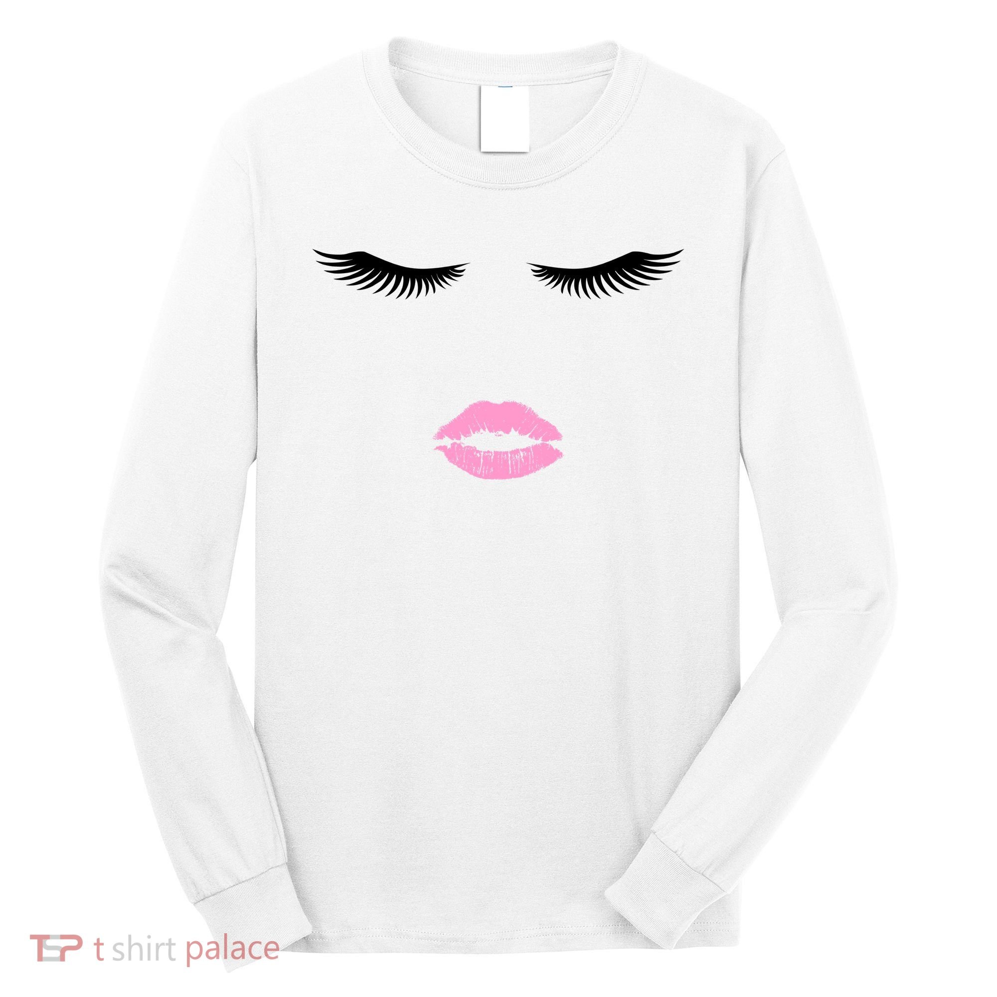 Fashion Style Eyelash Lips Lashes Pink Lipstick Long Sleeve Shirt