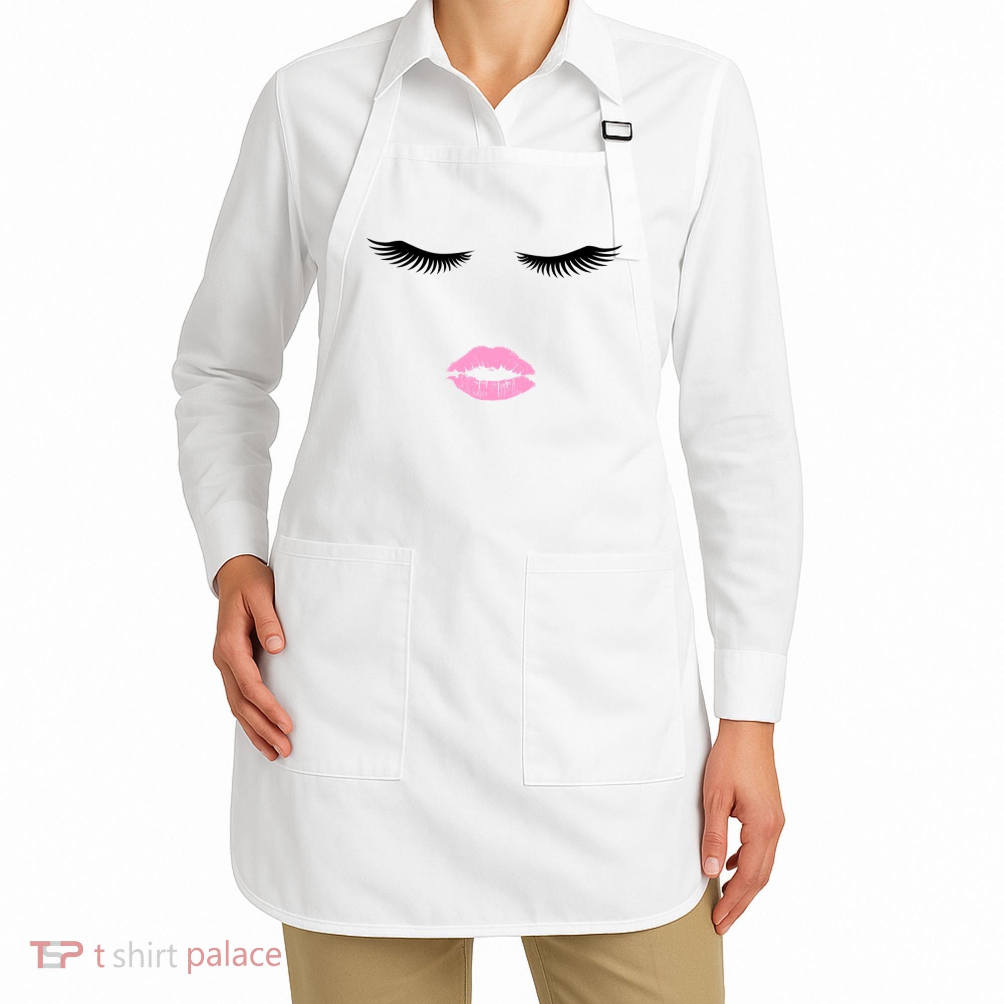 Fashion Style Eyelash Lips Lashes Pink Lipstick Apron