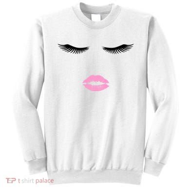 Fashion Style Eyelash Lips Lashes Pink Lipstick Sweatshirt