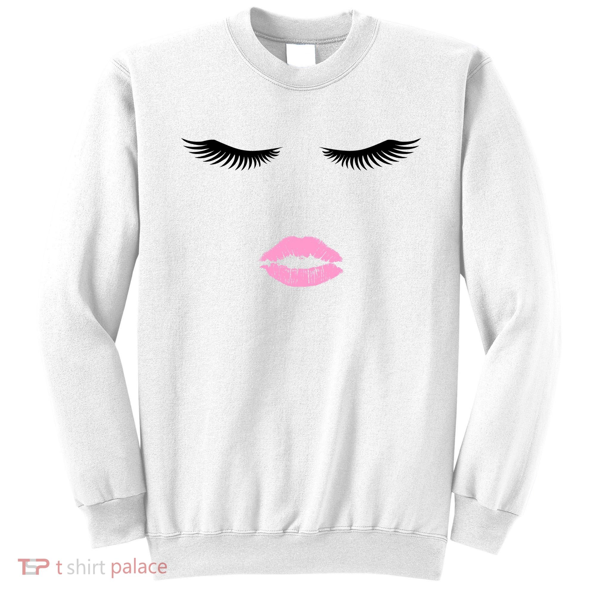 Fashion Style Eyelash Lips Lashes Pink Lipstick Sweatshirt