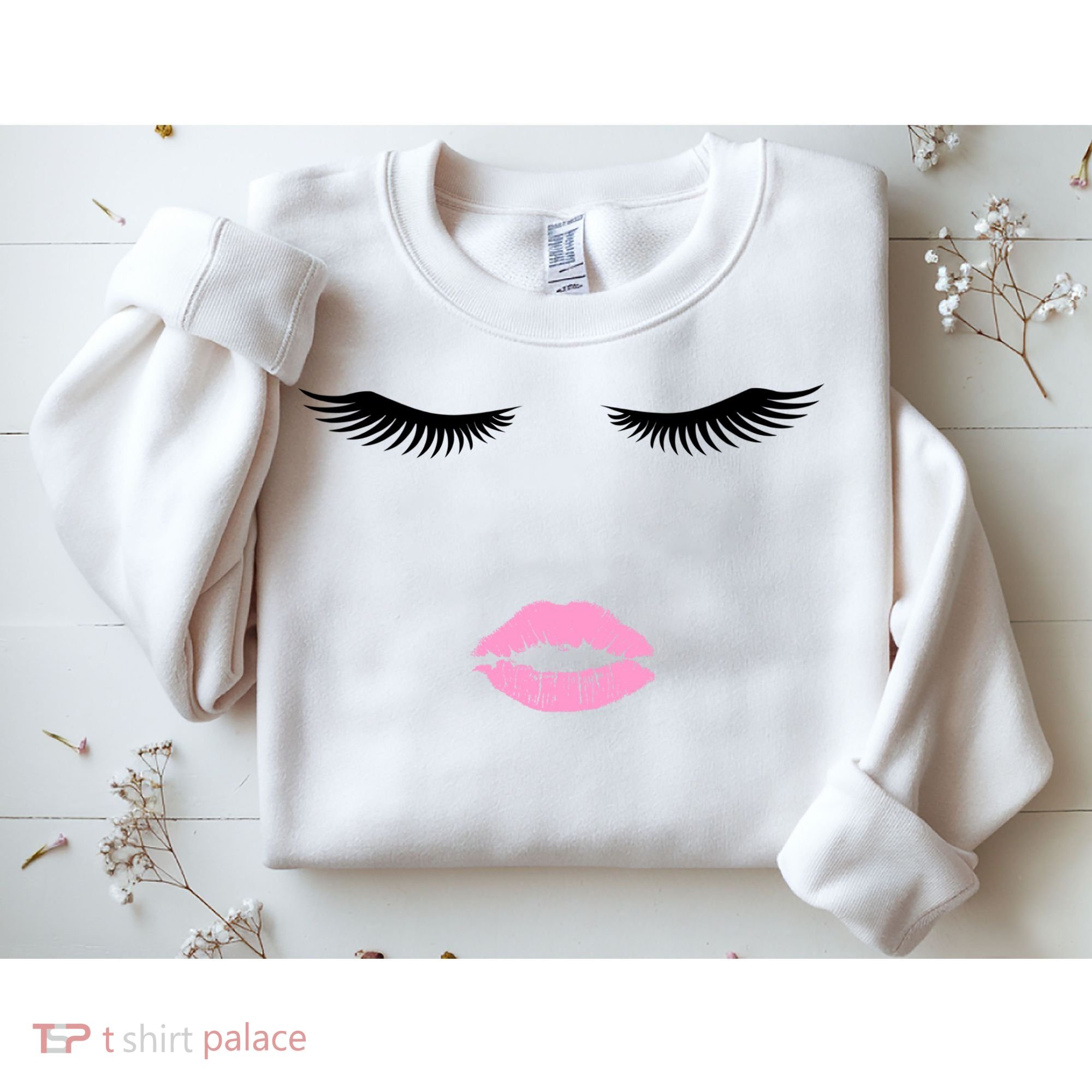 Fashion Style Eyelash Lips Lashes Pink Lipstick Sweatshirt