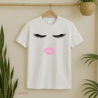 Fashion Style Eyelash Lips Lashes Pink Lipstick T-Shirt thumb 2