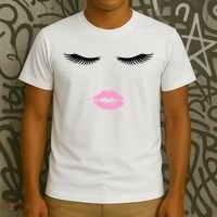 Fashion Style Eyelash Lips Lashes Pink Lipstick T-Shirt thumb 3