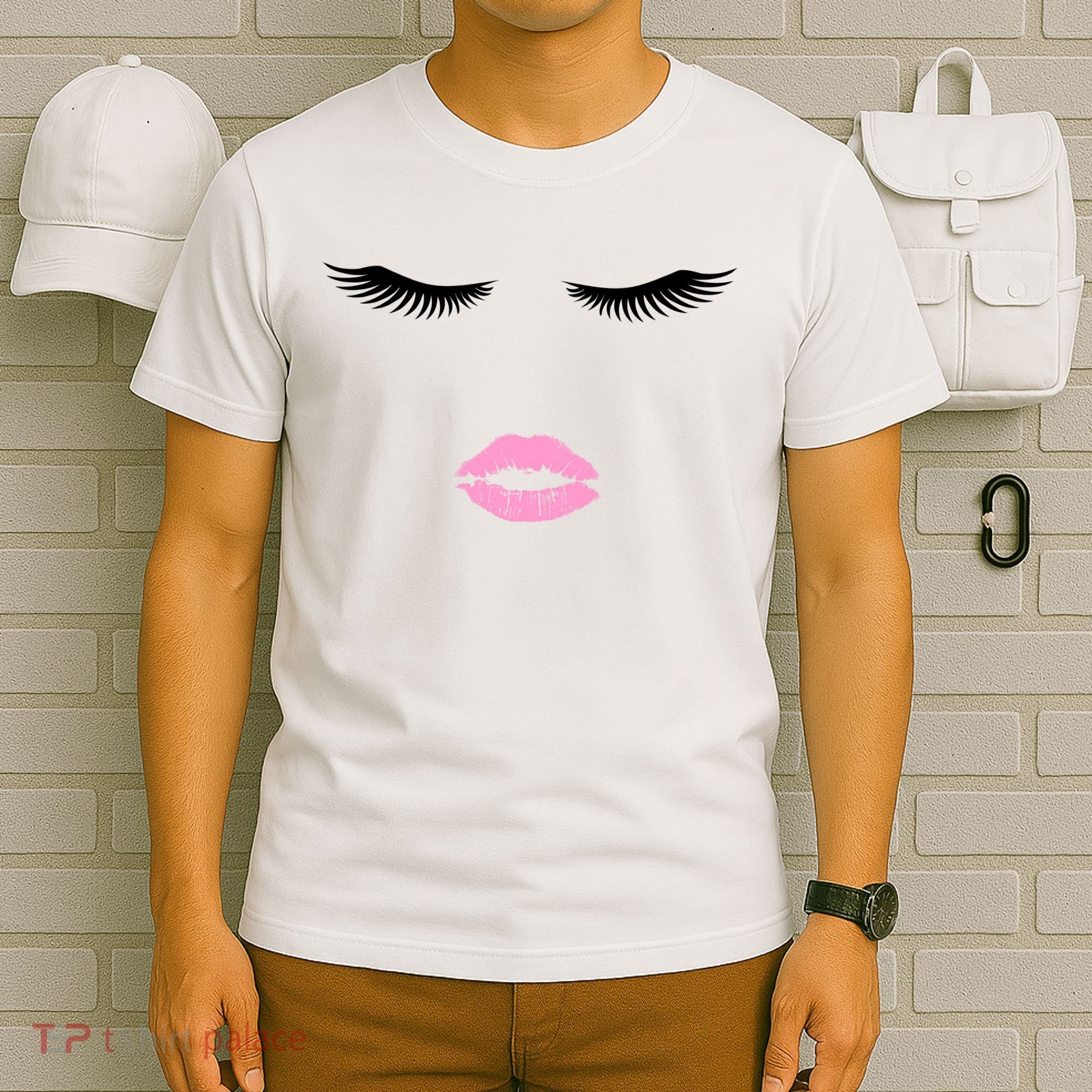 Fashion Style Eyelash Lips Lashes Pink Lipstick T-Shirt