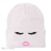 Fashion Style Eyelash Lips Lashes Pink Lipstick Beanie thumb 0