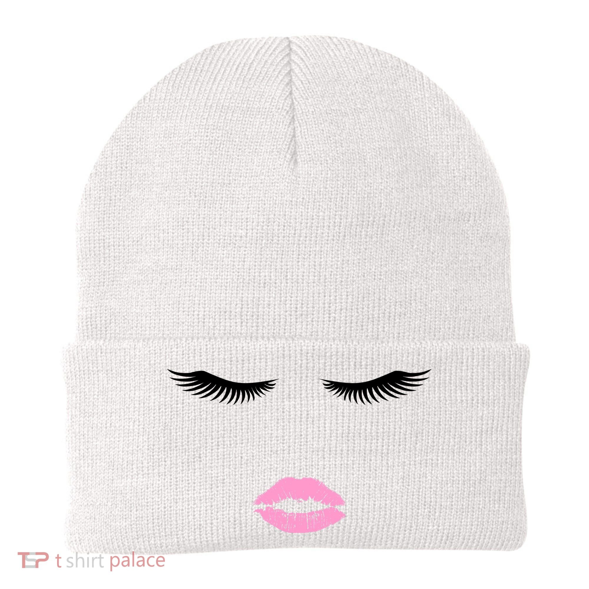 Fashion Style Eyelash Lips Lashes Pink Lipstick Beanie