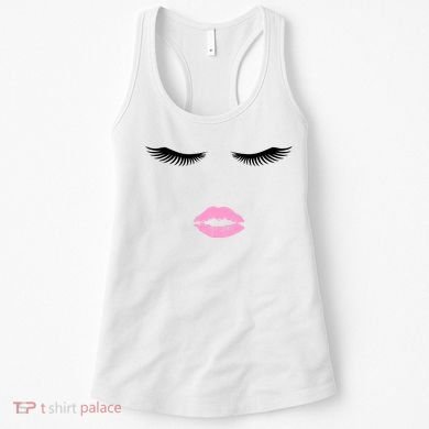 Fashion Style Eyelash Lips Lashes Pink Lipstick Women's Tank Top