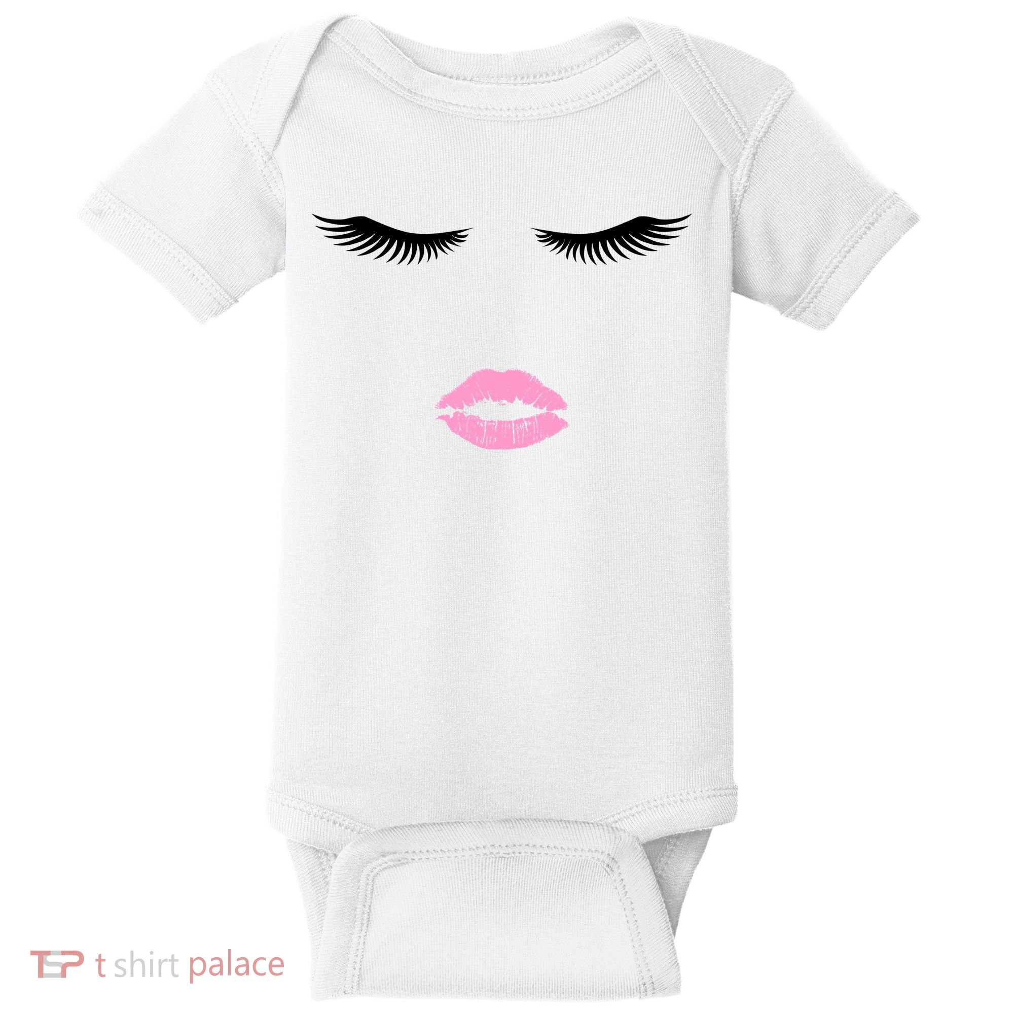 Fashion Style Eyelash Lips Lashes Pink Lipstick Baby Bodysuit