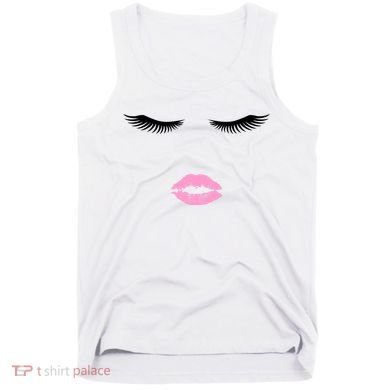Fashion Style Eyelash Lips Lashes Pink Lipstick Tank Top