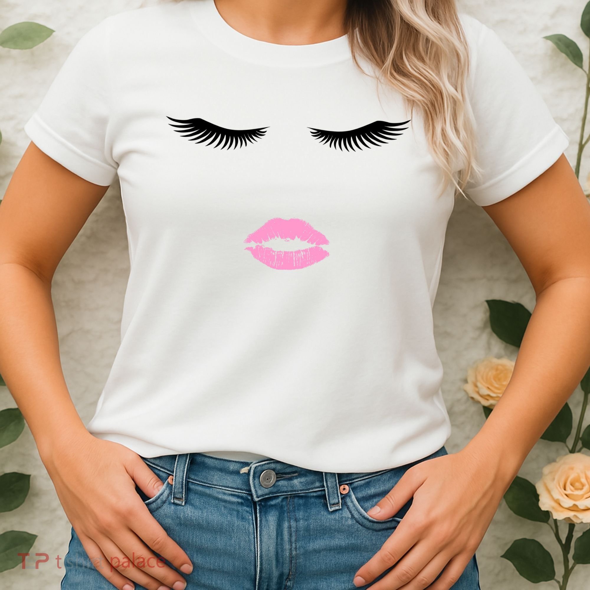 Fashion Style Eyelash Lips Lashes Pink Lipstick Women's T-Shirt