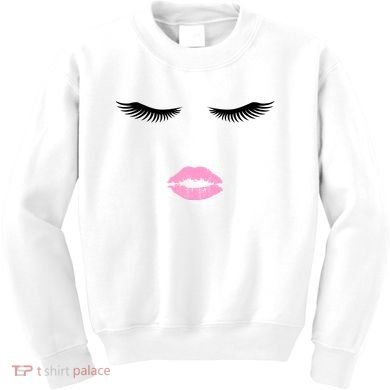 Fashion Style Eyelash Lips Lashes Pink Lipstick Kids Sweatshirt