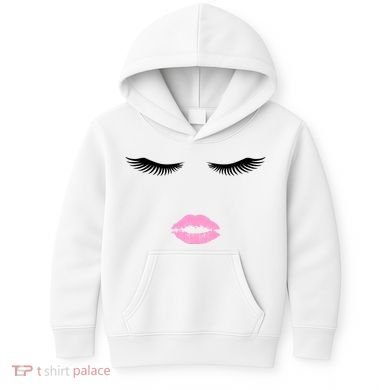 Fashion Style Eyelash Lips Lashes Pink Lipstick Kids Hoodie
