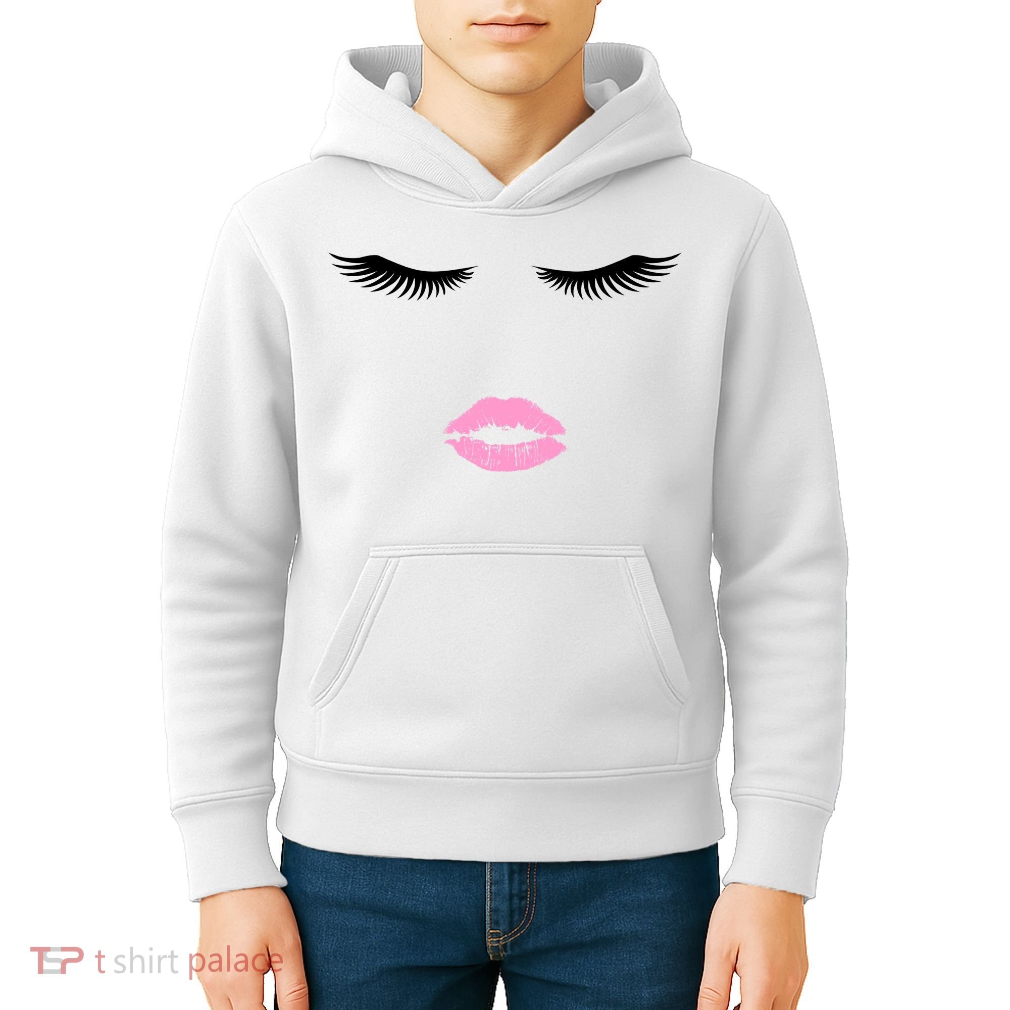 Fashion Style Eyelash Lips Lashes Pink Lipstick Kids Hoodie