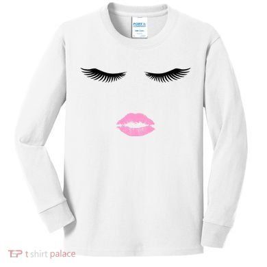 Fashion Style Eyelash Lips Lashes Pink Lipstick Kids Long Sleeve Shirt