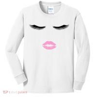Fashion Style Eyelash Lips Lashes Pink Lipstick Kids Long Sleeve Shirt thumb 0