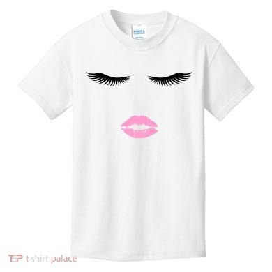 Fashion Style Eyelash Lips Lashes Pink Lipstick Kids T-Shirt