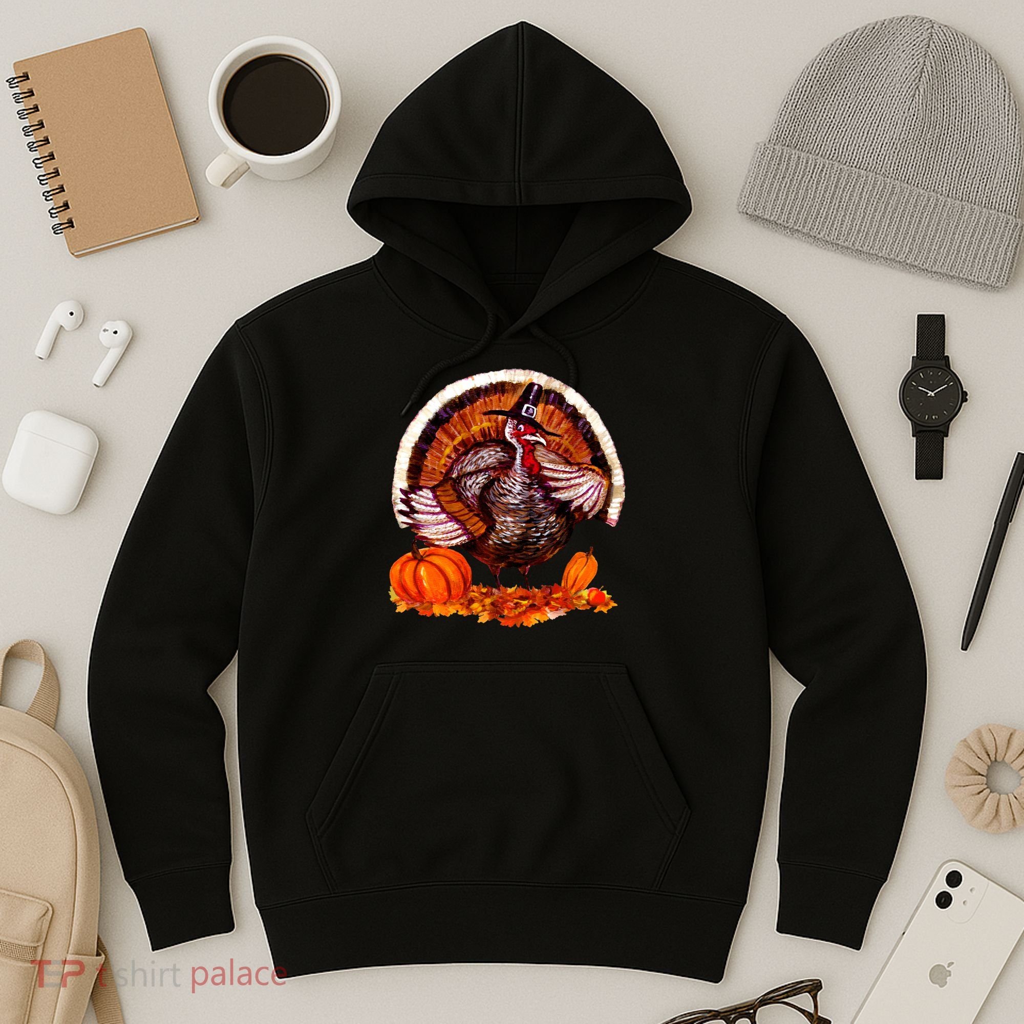 Fat Turkey Pumpkin Scene Hoodie
