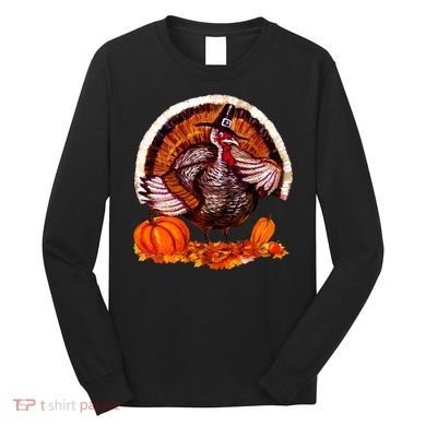Fat Turkey Pumpkin Scene Long Sleeve Shirt