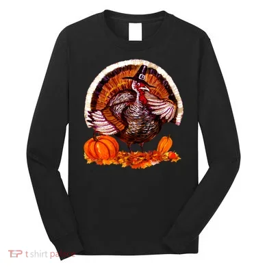 Fat Turkey Pumpkin Scene Long Sleeve Shirt