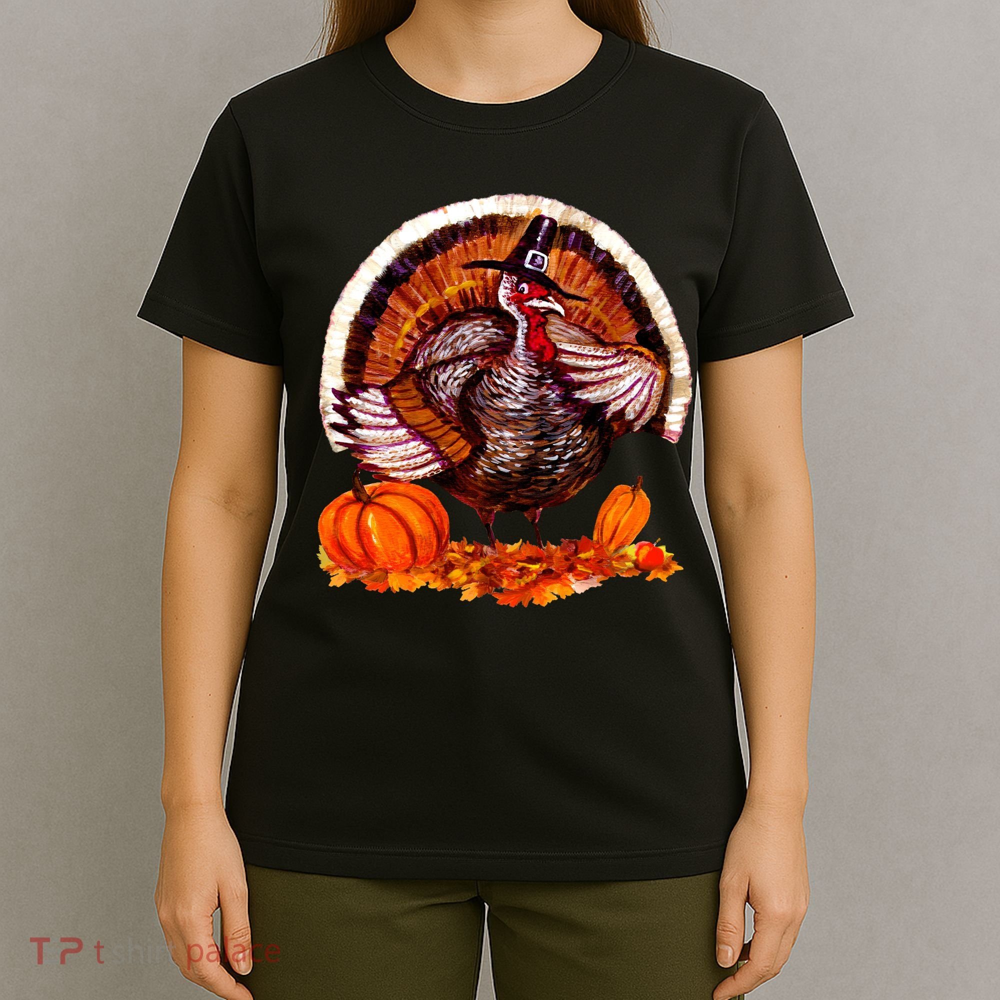 Fat Turkey Pumpkin Scene T-Shirt
