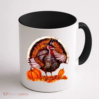 Fat Turkey Pumpkin Scene Coffee Mug back
