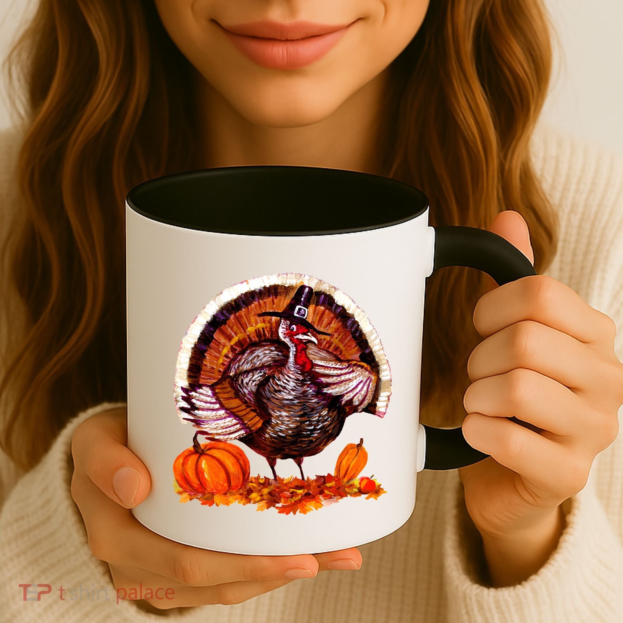 Fat Turkey Pumpkin Scene Coffee Mug