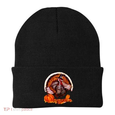 Fat Turkey Pumpkin Scene Beanie