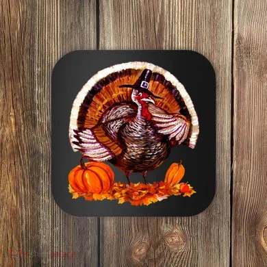 Fat Turkey Pumpkin Scene Coaster