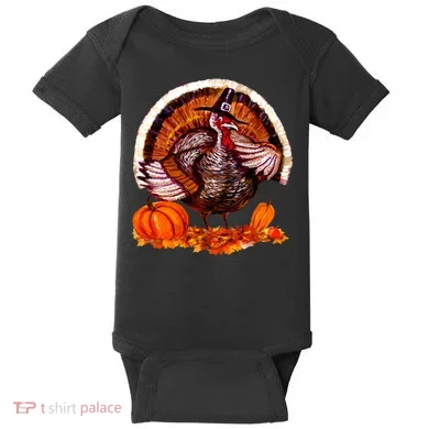 Fat Turkey Pumpkin Scene Baby Bodysuit