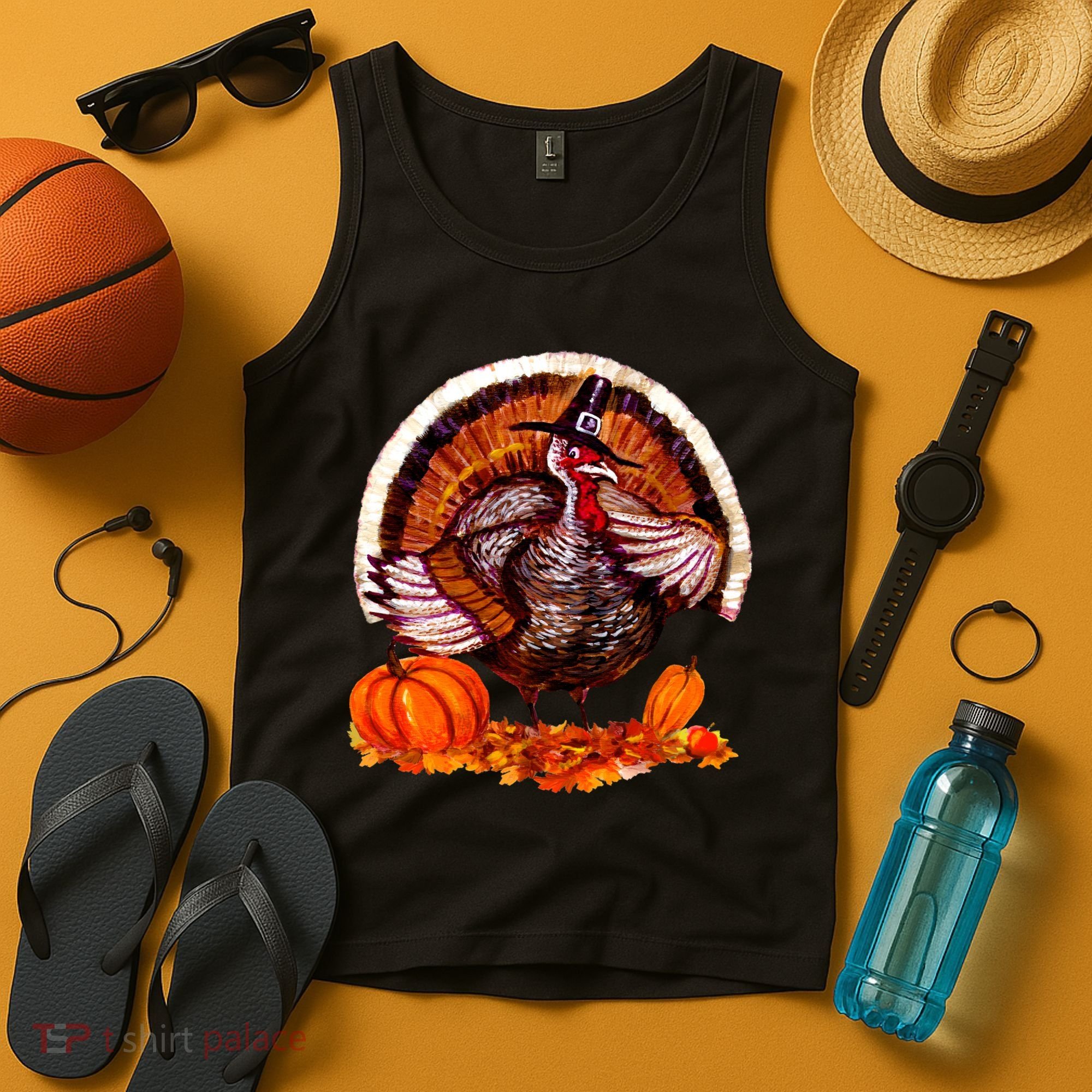 Fat Turkey Pumpkin Scene Tank Top