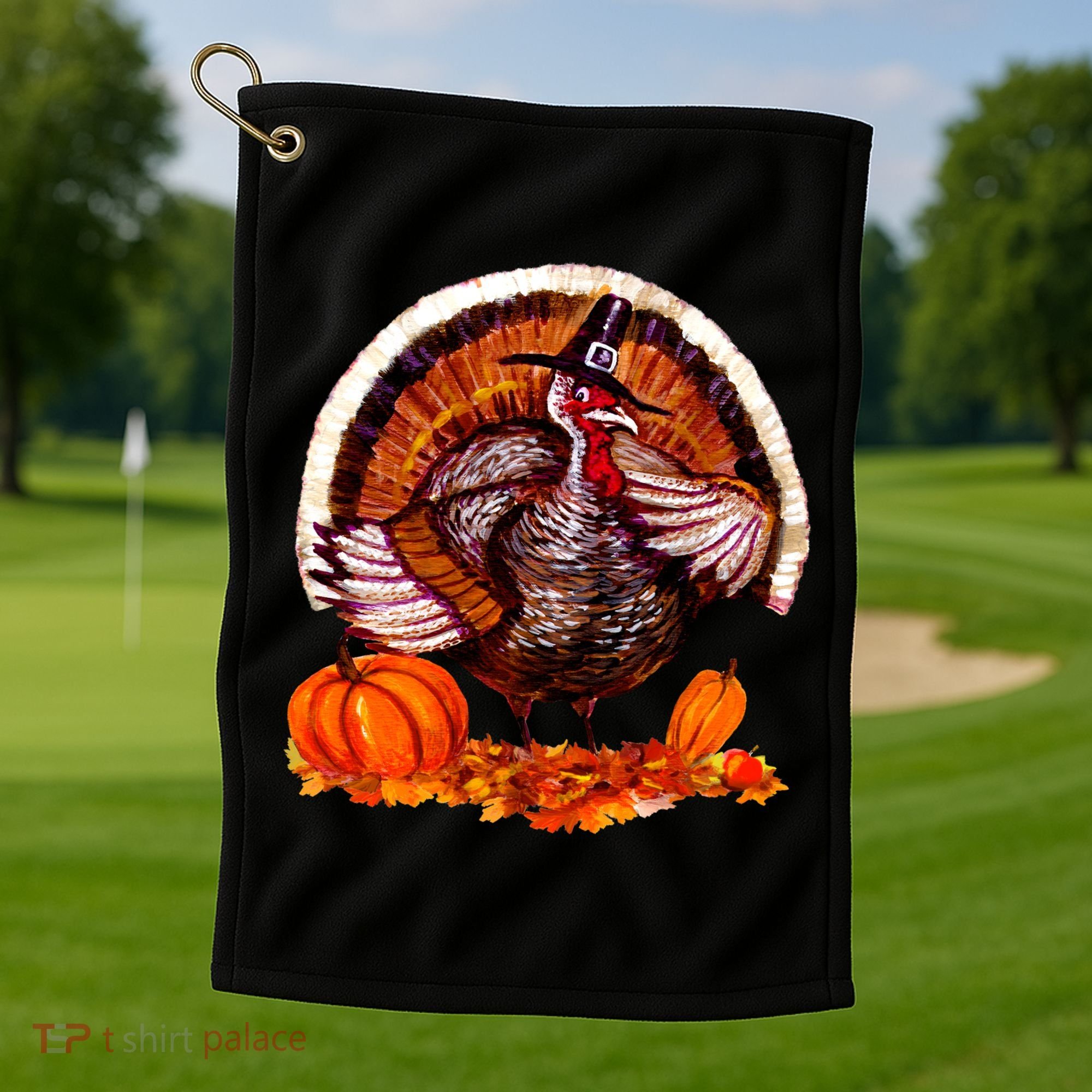 Fat Turkey Pumpkin Scene Golf Towel