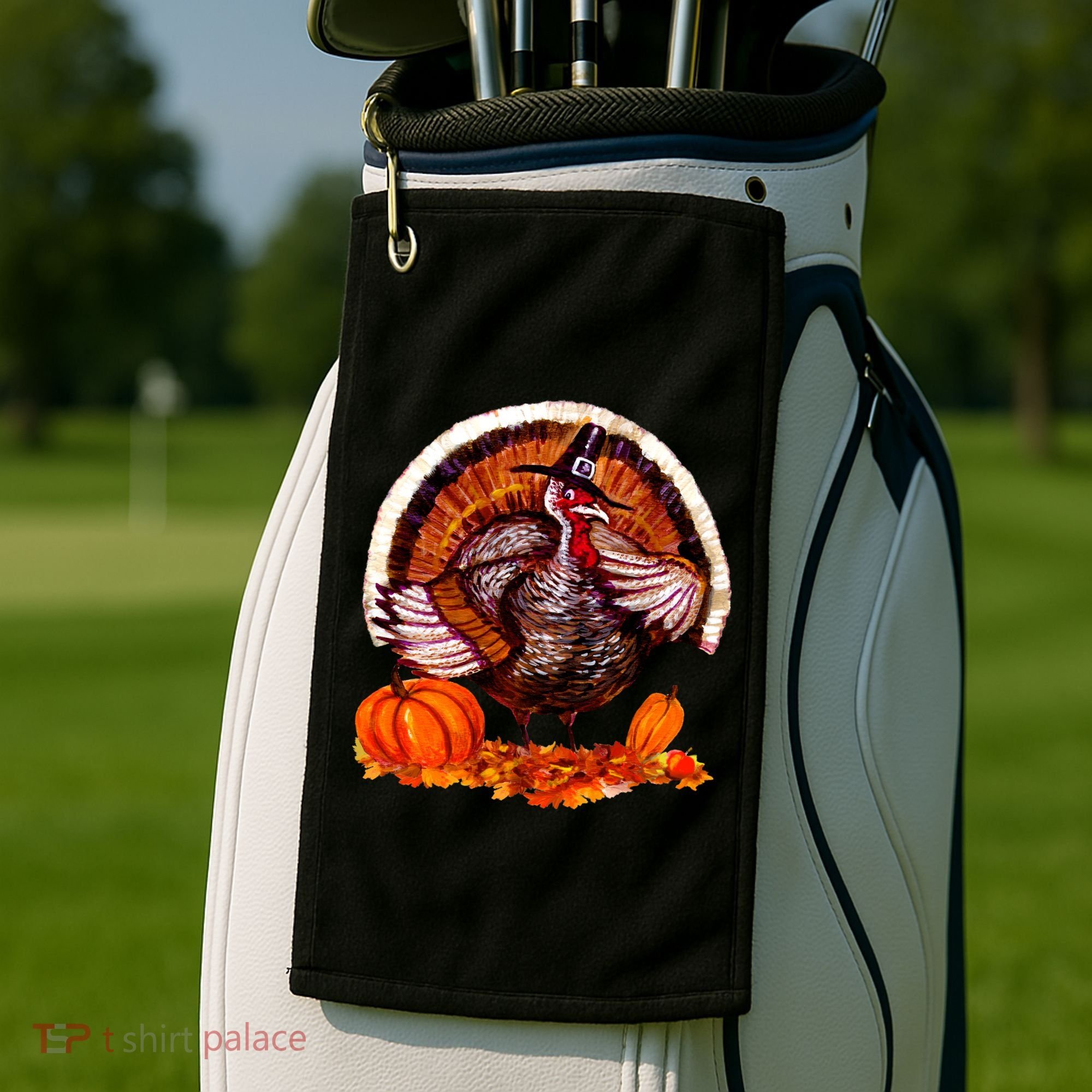 Fat Turkey Pumpkin Scene Golf Towel