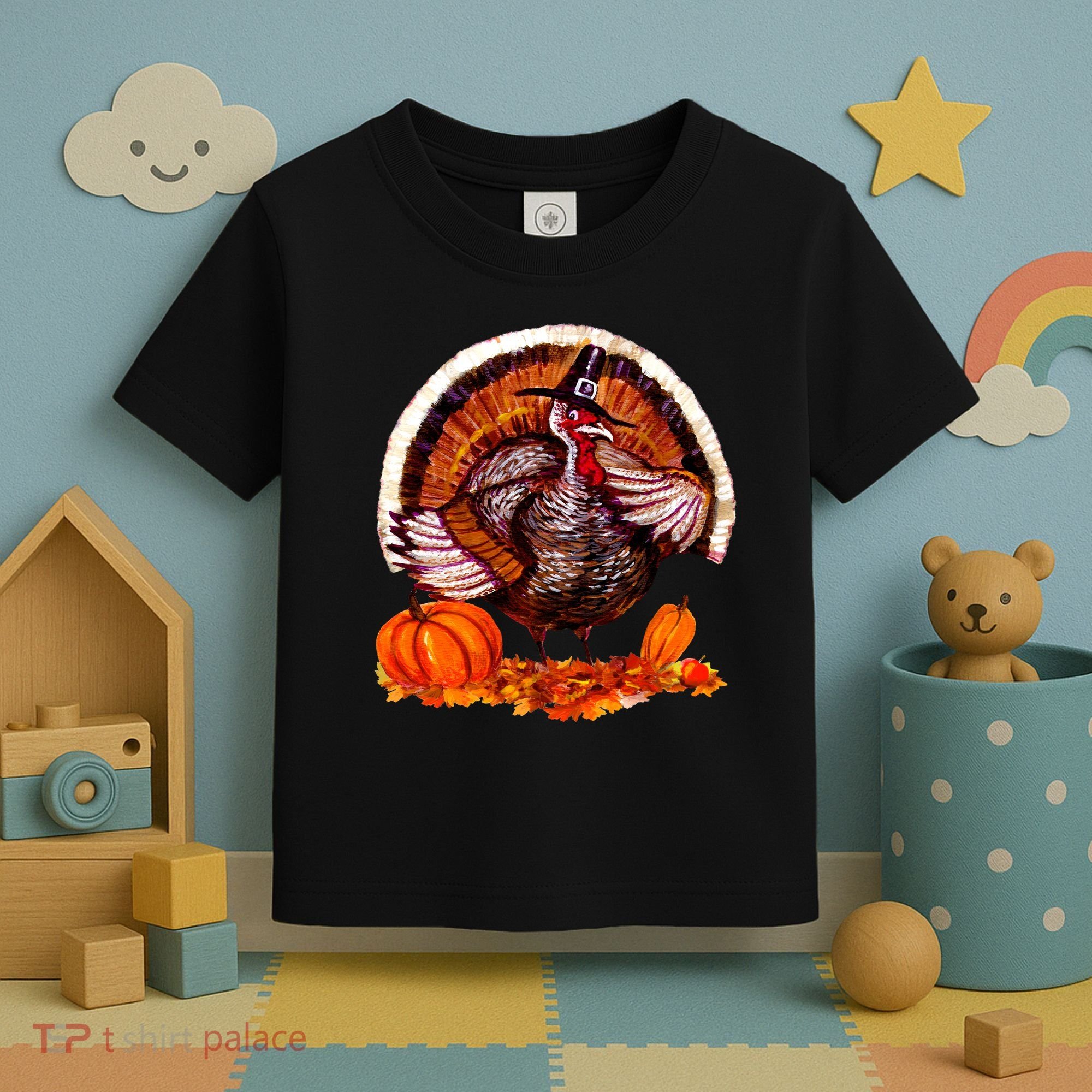 Fat Turkey Pumpkin Scene Toddler T-Shirt