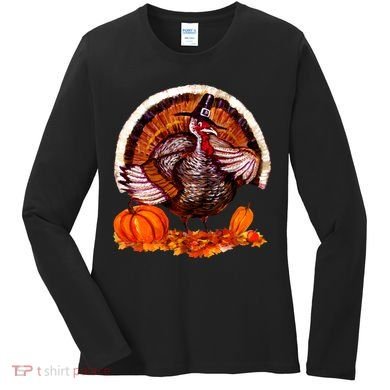 Fat Turkey Pumpkin Scene Women's Long Sleeve Shirt